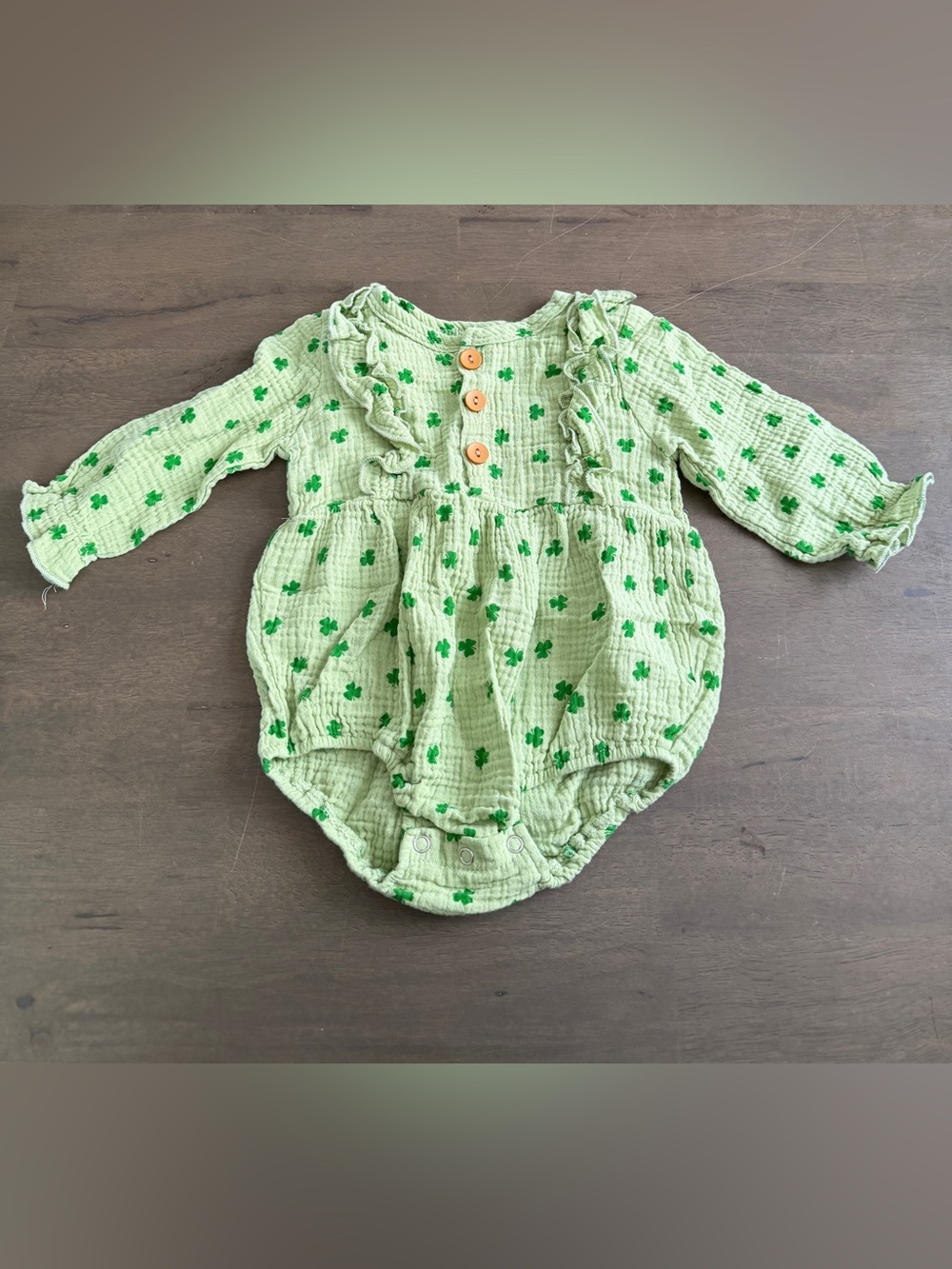 Green Clover-Print Baby One-Piece Romper 12-24M (Euro 90)